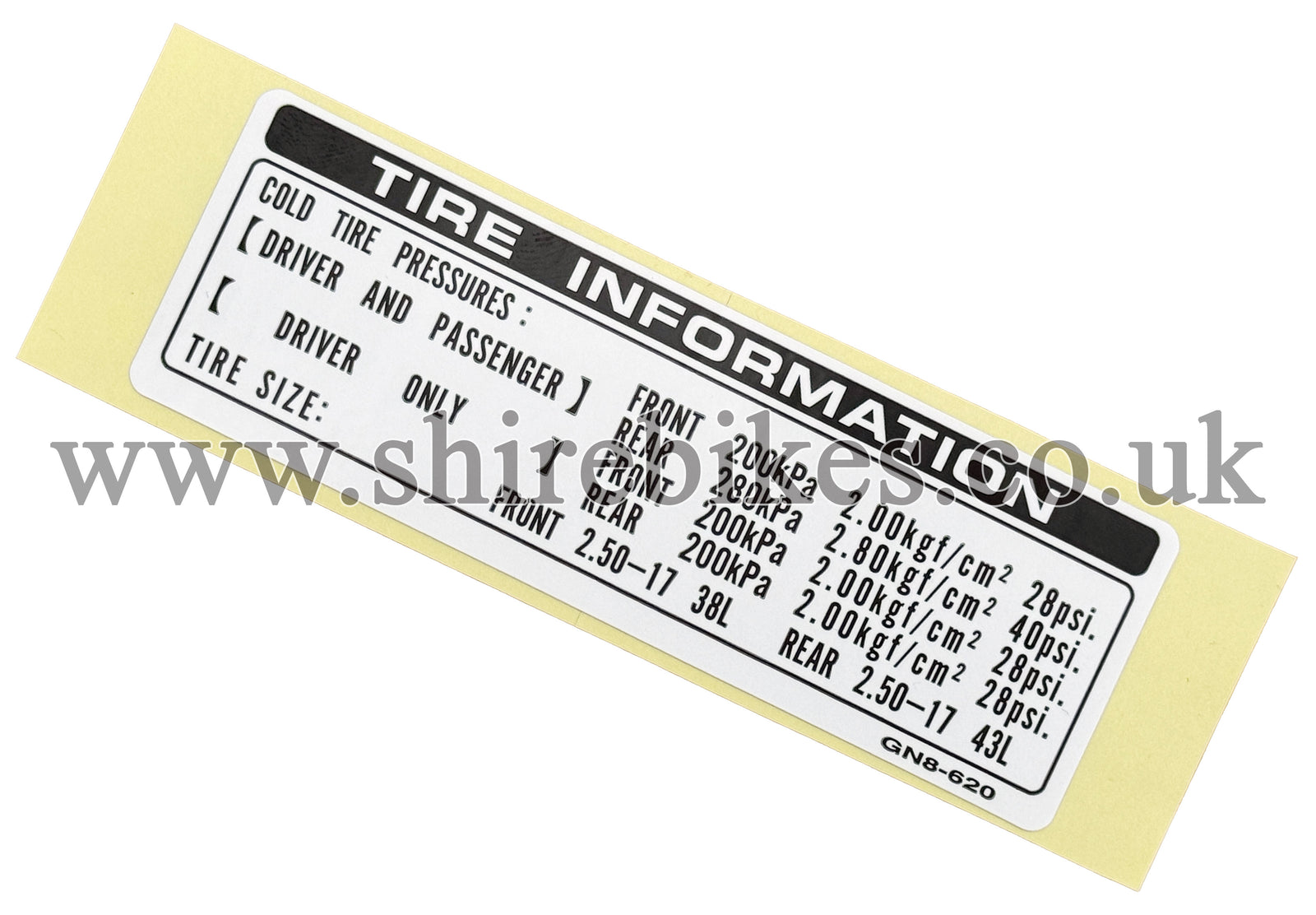 Honda Tyre Pressure Sticker suitable for use with C90E 12V