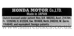 Honda Clutch Patent Sticker Emblem suitable for use with Z50M, Z50A, Dax 6V, Chaly 6V