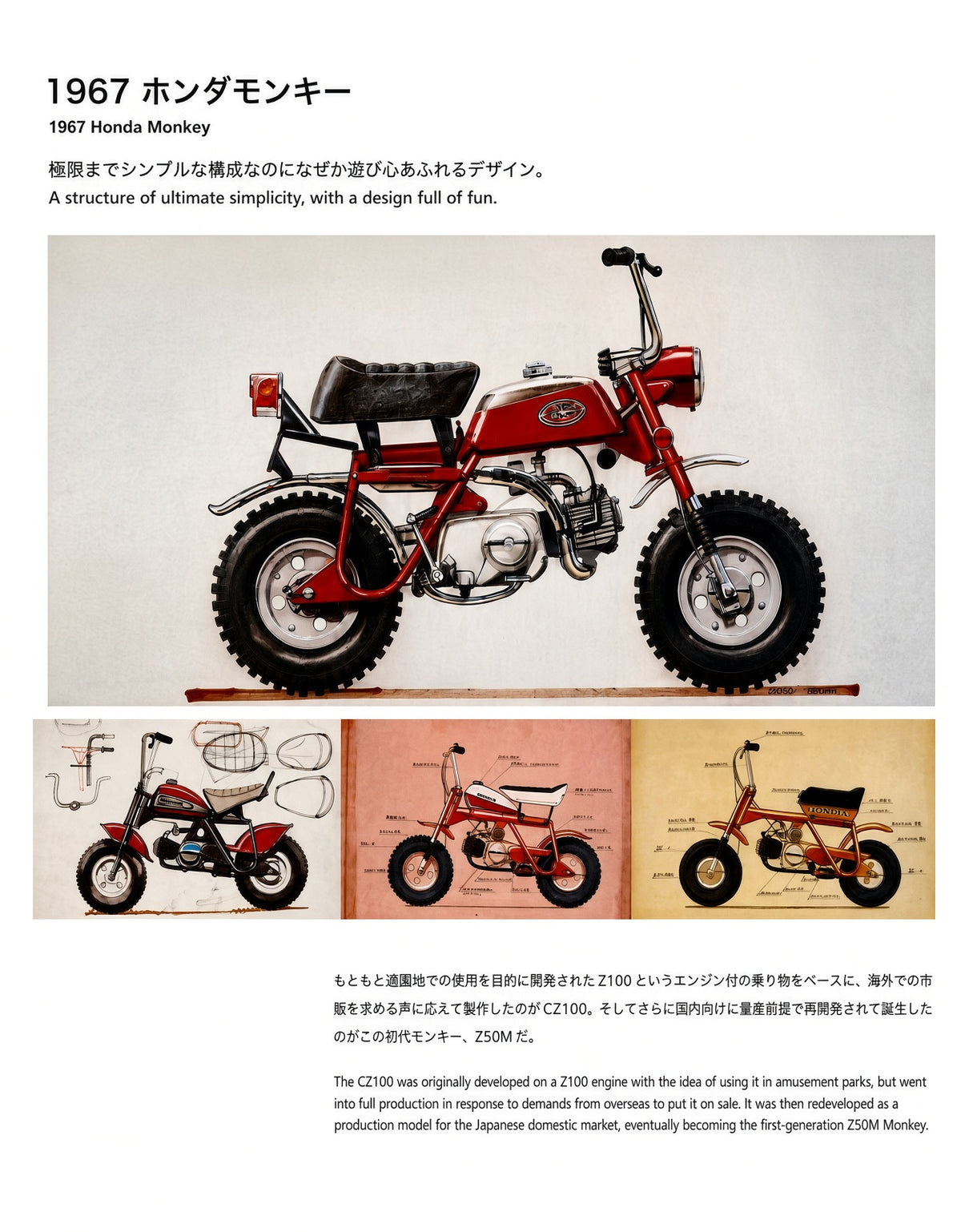 Honda DESIGN Motorcycle Part 1 1957~1984 Book - 1967 Honda Monkey (Z50M) page