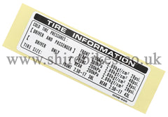 Honda Tyre Pressure Sticker suitable for use with C90E 12V