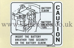 Honda Battery Breather Tube Caution Sticker suitable for use with C90E 12V