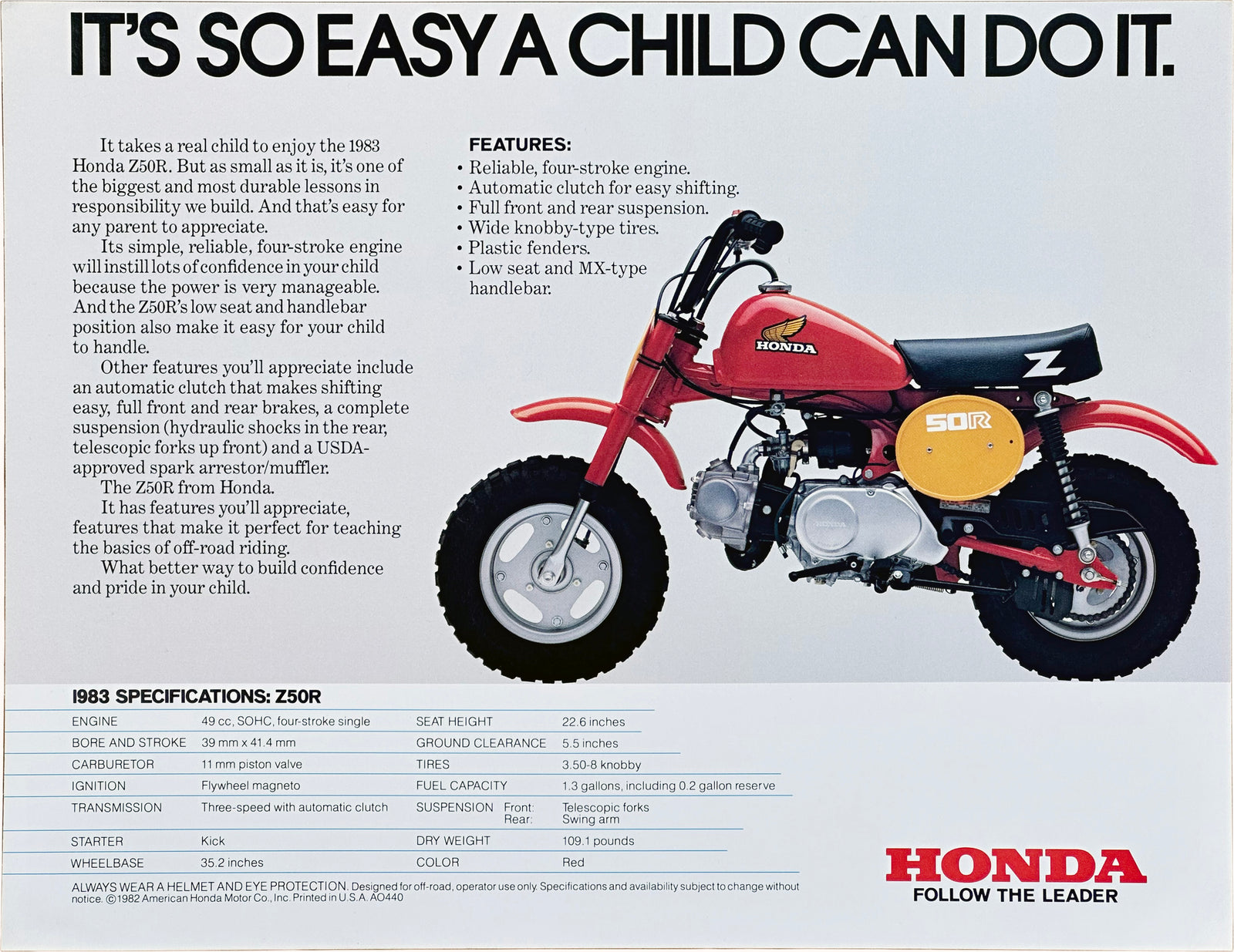 NOS Honda Z50R 1983 Dealer Brochure