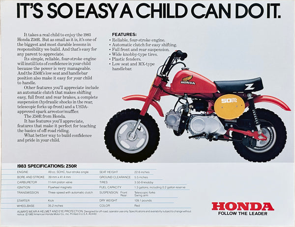NOS Honda Z50R 1983 Dealer Brochure