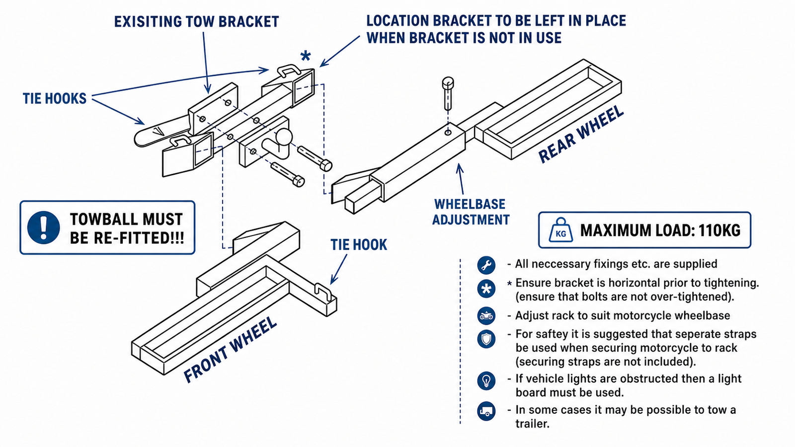 Vehicle Transport Rack for 8 inch Wheels (Zinc Plated) suitable for use with Monkey Bike Motorcycles