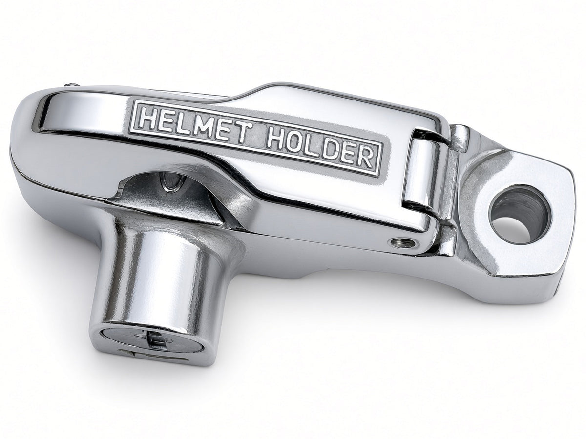 Honda Bar Mount Helmet Lock suitable for use with Z50J (Gorilla), Chaly 6V - close-up of the embossed 'Helmet Holder' lid