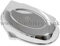 Reproduction *Imperfect* Chrome Side Cover suitable for use with Z50J Monkey Bike & Chinese Copies