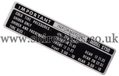 Reproduction ST50 Tyre Pressure Sticker suitable for use with Dax 6V