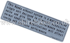 Honda Exhaust System Performance Warning Sticker suitable for use with Z50A, Z50R