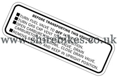 Reproduction Black Transport Caution Sticker suitable for use with Dax 6V