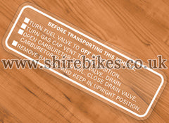 Reproduction White Transport Caution Sticker suitable for use with Dax 6V
