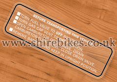 Reproduction White with Black Border Transport Caution Sticker suitable for use with Dax 6V