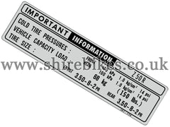 Reproduction Tyre Pressure Sticker suitable for use with Z50R