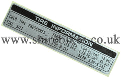 Honda (English Text) Tyre Pressure Sticker suitable for use with Z50J