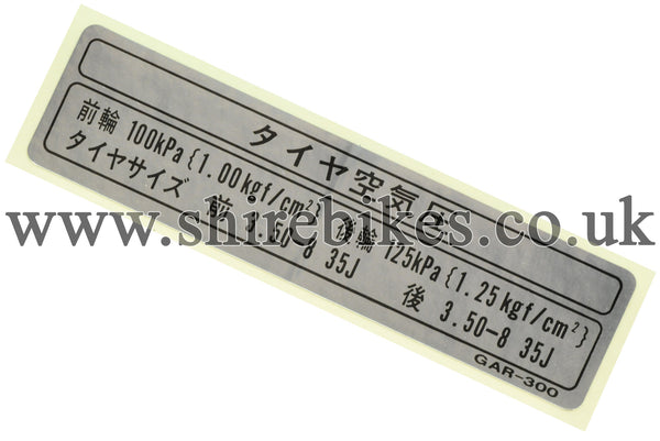 Honda (Japanese Text) Tyre Pressure Sticker suitable for use with Z50J