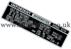 Reproduction ST70 Tyre Pressure Sticker suitable for use with Dax 6V