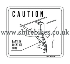 Reproduction Battery Breather Tube Caution Sticker suitable for use with Dax 6V
