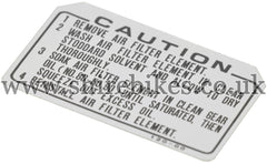 Honda Remove Air Filter Caution Sticker suitable for us with Z50R, Z50J1