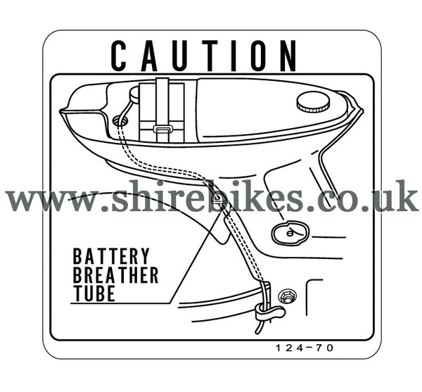 Reproduction Battery Breather Tube Caution Sticker suitable for use with Chaly 6V