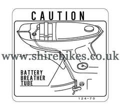 Reproduction Battery Breather Tube Caution Sticker suitable for use with Chaly 6V