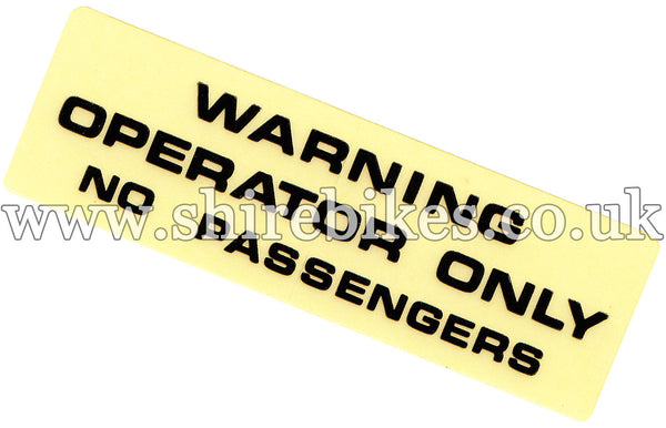 Honda No Passenger Tank Sticker suitable for use with Z50R
