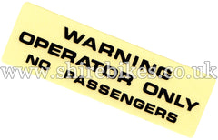 Honda No Passenger Tank Sticker suitable for use with Z50R