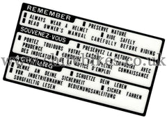 Honda Fuel Tank Warning Sticker suitable for use with Z50R