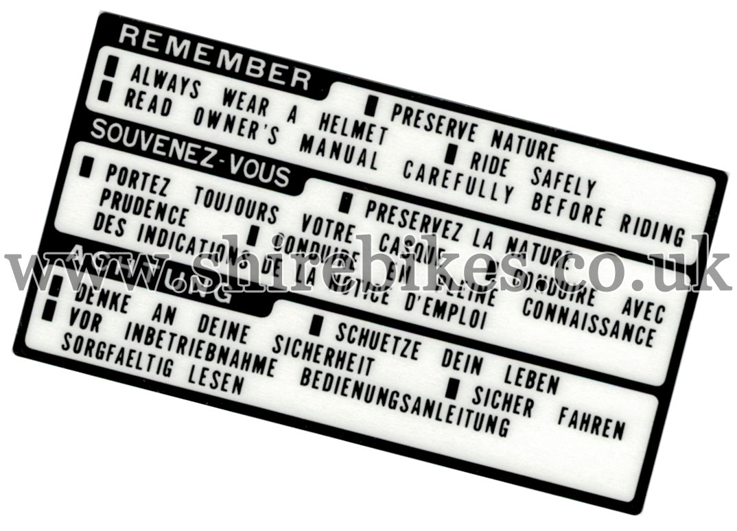 Honda Leg Shield Warning Sticker suitable for use with C90E