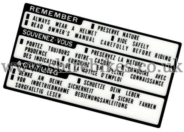 Honda Leg Shield Warning Sticker suitable for use with C90E
