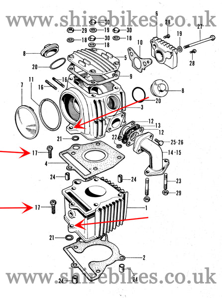 Honda 6mm Cylinder Fixing Bolt suitable for use with Z50M, Z50A, Z50J1, Z50R, Dax 6V, Chaly 6V, C90E
