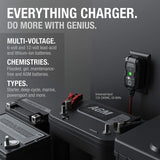 NOCO GENIUS1UK, 1-Amp Fully-Automatic Smart Charger, 6V and 12V Battery Charger, Battery Maintainer, and Battery Desulfator with Temperature Compensation