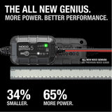 NOCO GENIUS5UK, 5-Amp Fully-Automatic Smart Charger, 6V and 12V Battery Charger, Battery Maintainer, and Battery Desulfator with Temperature Compensation