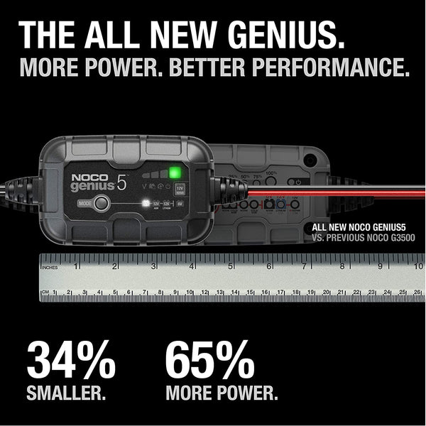 NOCO GENIUS5UK, 5-Amp Fully-Automatic Smart Charger, 6V and 12V Battery Charger, Battery Maintainer, and Battery Desulfator with Temperature Compensation