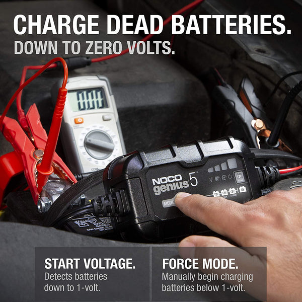 NOCO GENIUS5UK, 5-Amp Fully-Automatic Smart Charger, 6V and 12V Battery Charger, Battery Maintainer, and Battery Desulfator with Temperature Compensation